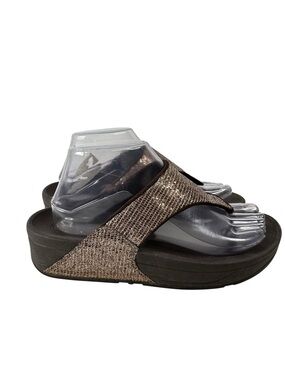FitFlop Lulu Superglitz Copper Crystal Toe Post Sandals Microwobbleboard 8
